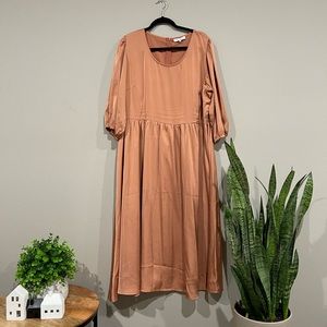 Ivy City Co Copper or Rose Gold Satin Genevieve MIDI Dress